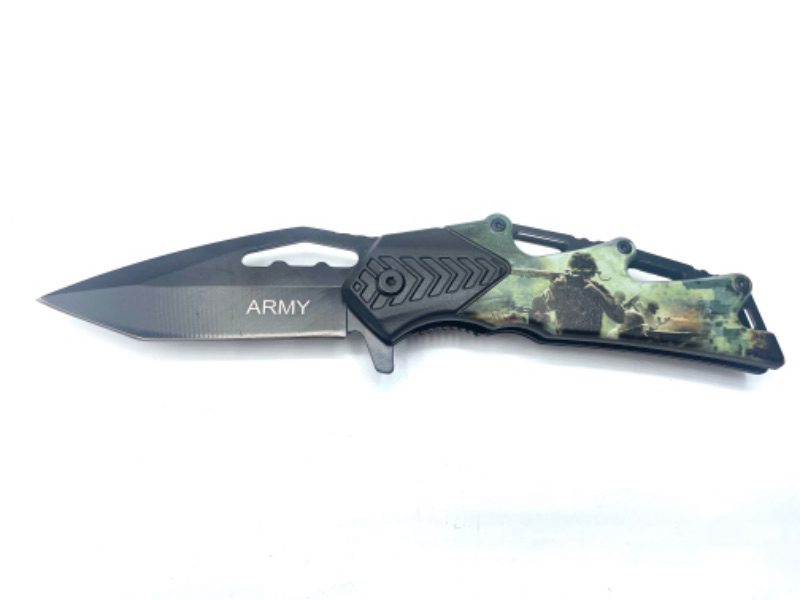 Photo 2 of Tactical Green Army Pocket Knife New 