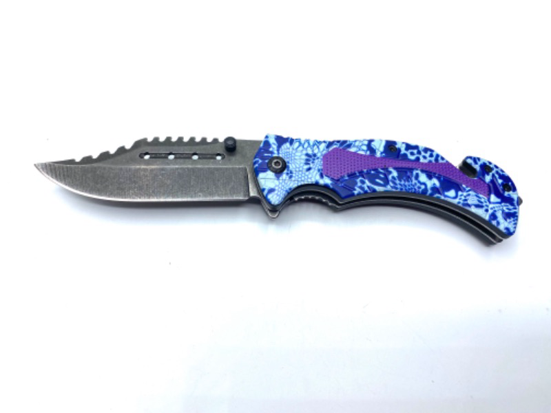 Photo 2 of Blue, White Snakeskin Pocket Knife with Clip Window Breaker and Seatbelt Cutter New