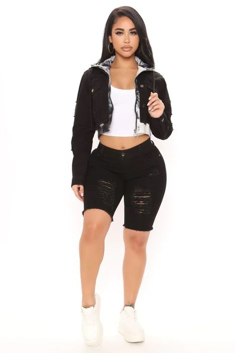 Photo 2 of Fashion Nova Cross Your Heart Distressed Bermuda Shorts - Black Size 1