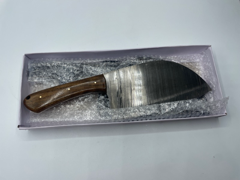 Photo 2 of SZCO Supplies 11.5" Walnut Wood Handle Full-Tang Damascus Steel Butcher's Cleaver Knife with Leather Sheath