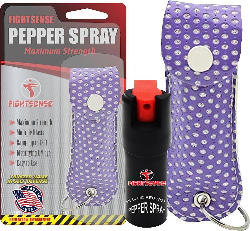 Photo 1 of 2 Pack Cheetah Brand Self Defense Pepper Spray - 1/2 oz Compact Size Maximum Strength Police Grade Formula Best Self Defense Tool for Women W/Leather Pouch Keychain