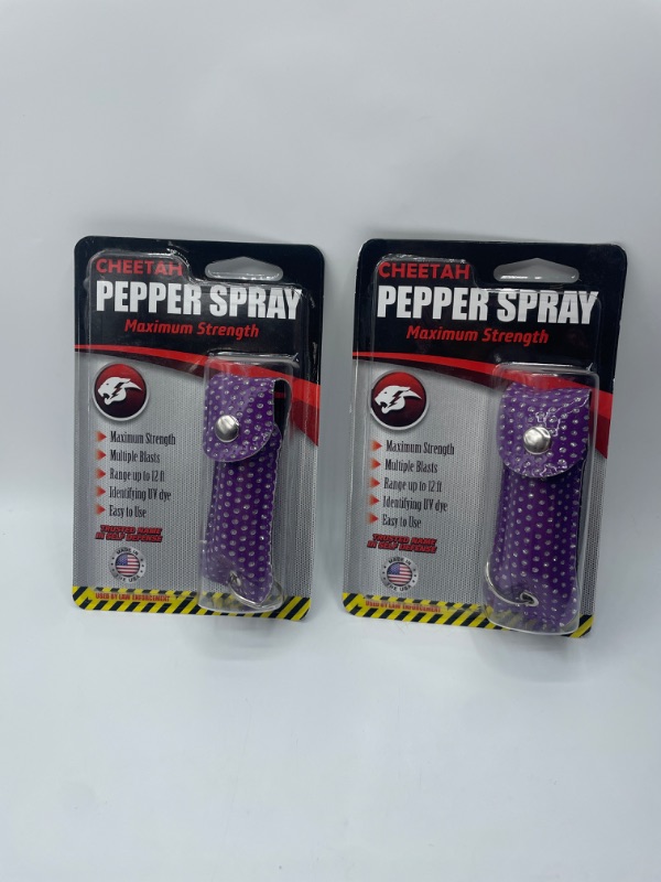 Photo 1 of 2 Pack Cheetah Brand Self Defense Pepper Spray - 1/2 oz Compact Size Maximum Strength Police Grade Formula Best Self Defense Tool for Women W/Leather Pouch Keychain