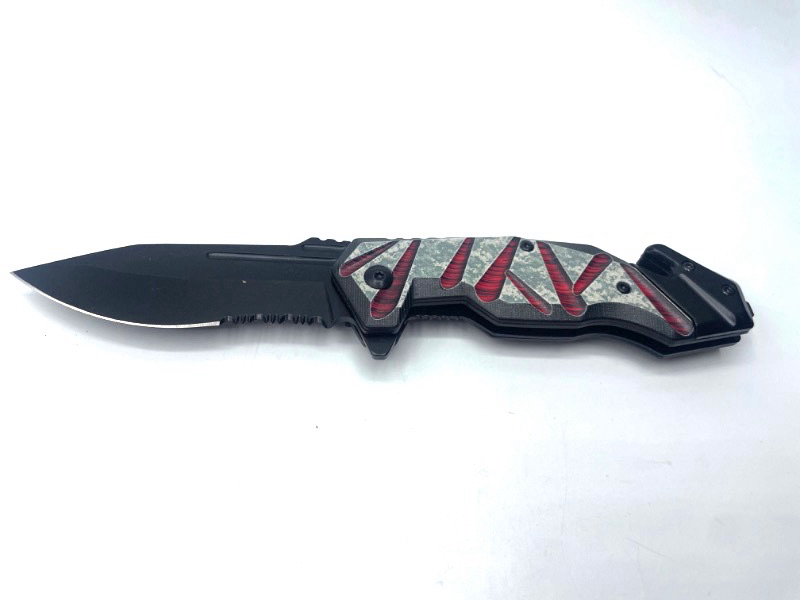 Photo 2 of FK 4.50" Red Bear Claw BK/R C-Jeff Pocket Knife With Seatbelt Cutter And Window Breaker