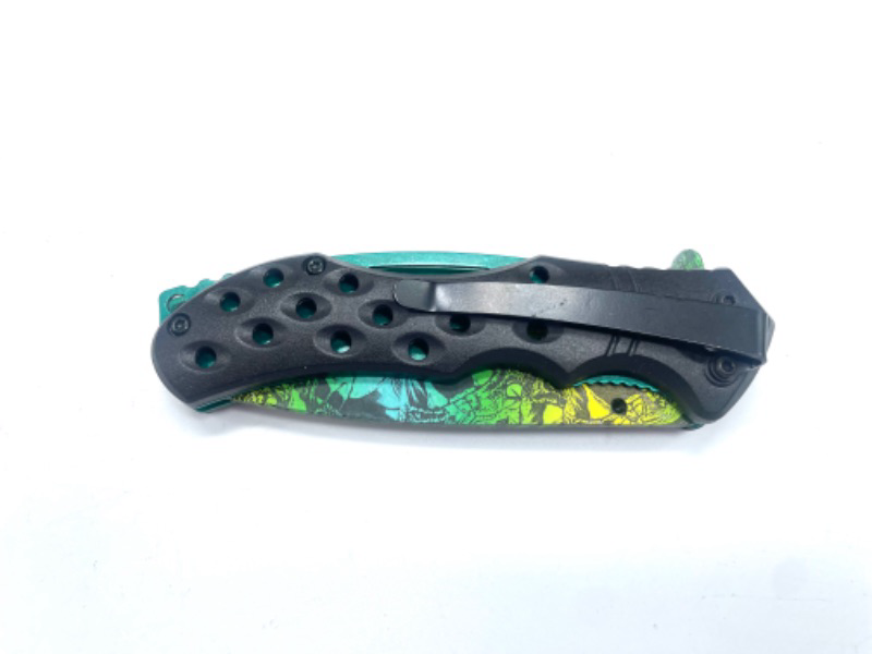Photo 3 of Black Pocket Knife With Open Mouth Snakes Blade Green Blue And Yellow Pocket Knife New