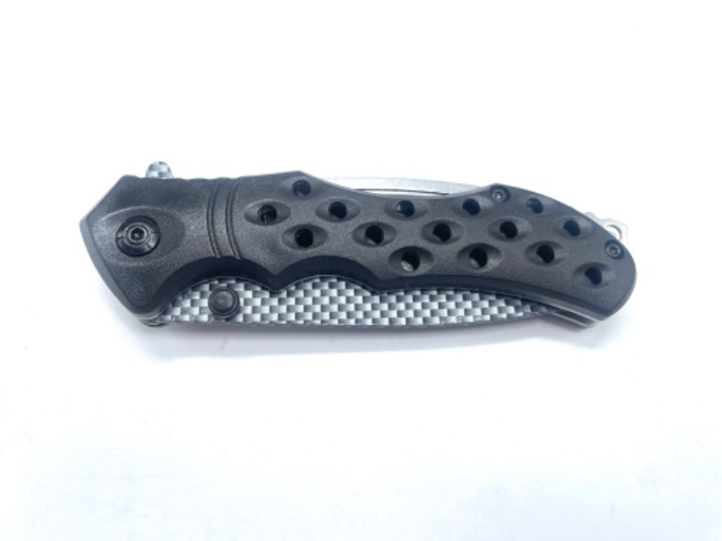 Photo 1 of Black Pocket Knife With Gray Checkered Blade New