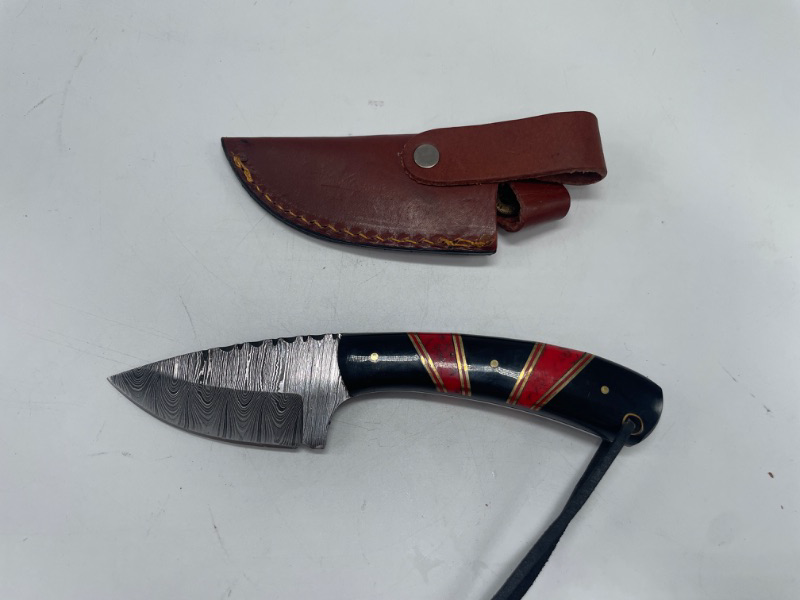 Photo 2 of Szco Supplies Damascus Steel Red/Black Hunting Knife, 7.25 inches