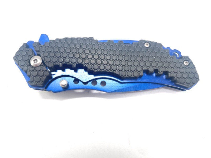 Photo 1 of Black Honeycomb Detail Pocket Knife With Blue Blade and Clip New