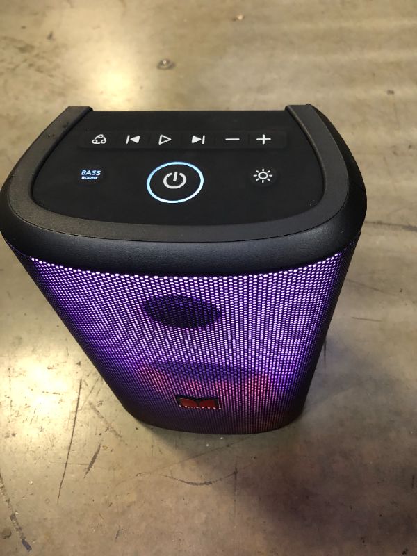 Photo 1 of Monster Sparkle Loud Bluetooth Speaker 80W, Party Speaker with Powerful Sound and Heavy Bass, Full Screen Colorful Lights, 24H Playtime, AUX, USB Playback, Portable Waterproof Speaker for Outdoor Home - HANDLE IS BROKEN- WORKS FINE 
