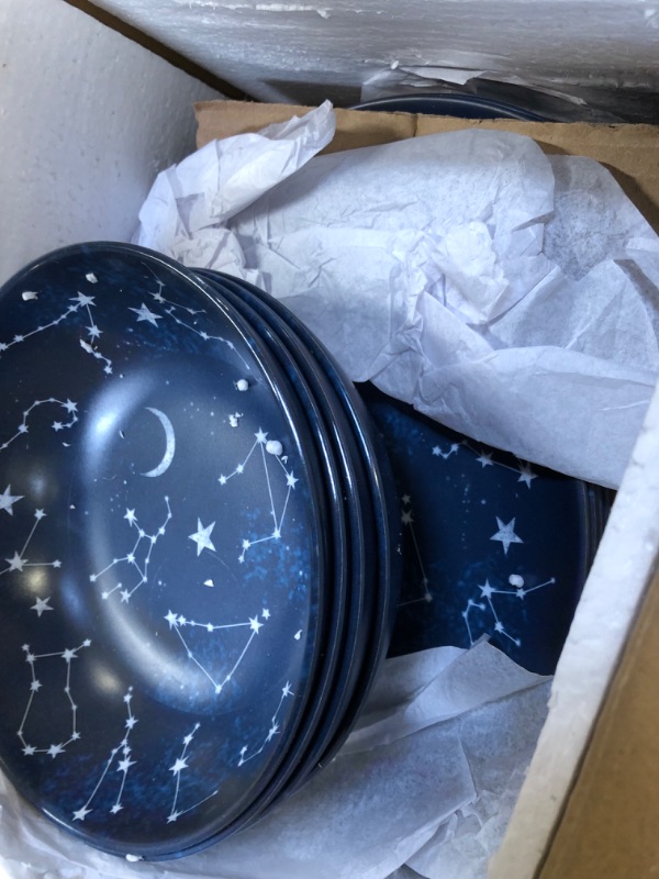 Photo 3 of 12 Piece Melamine Dinnerware Sets for 4 - Starry Pattern Camping Dishes Set for Indoor and Outdoor Use, Dishwasher Safe Plates and Bowls Sets, Dark Blue Service for 4 Constellation