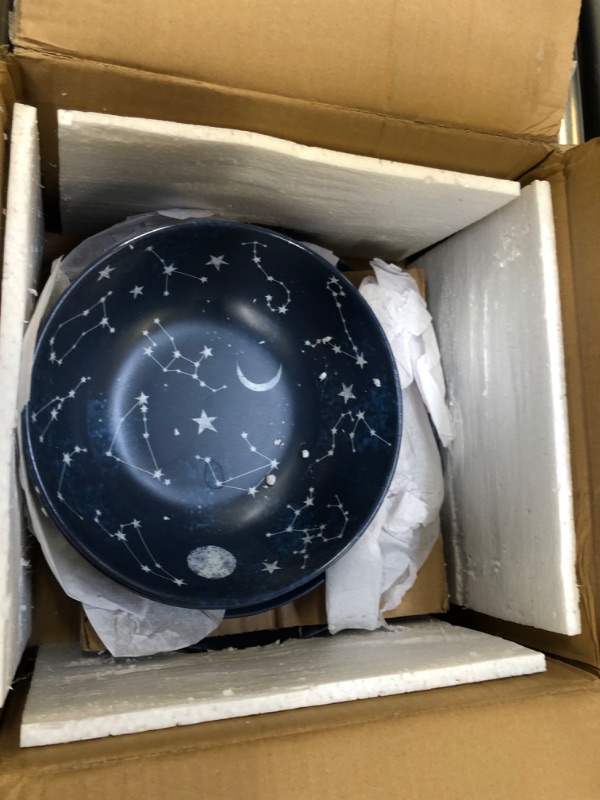 Photo 2 of 12 Piece Melamine Dinnerware Sets for 4 - Starry Pattern Camping Dishes Set for Indoor and Outdoor Use, Dishwasher Safe Plates and Bowls Sets, Dark Blue Service for 4 Constellation