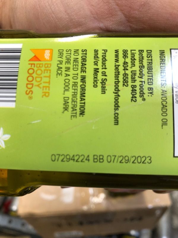 Photo 2 of 2-- BetterBody Foods Pure Avocado Oil, 16.9 Fl Oz 7/29/2023