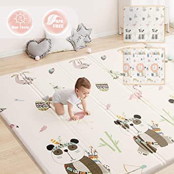 Photo 1 of Baby Playmat for Crawling,0.6in Thick Extra Large Foldable Play Mat for Baby, Waterproof Non Toxic Anti-Slip Reversible Foam Playmat for Toddlers Kids(79 * 71 * 0.6)