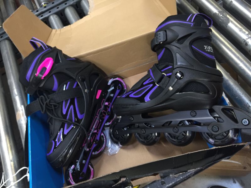 Photo 2 of 2PM SPORTS Vinal Girls Adjustable Flashing Inline Skates, All Wheels Light Up, Fun Illuminating Skates for Kids and Men- Azure Small (1Y-4Y US) Violet & Magenta Large - Youth (4-7 US)