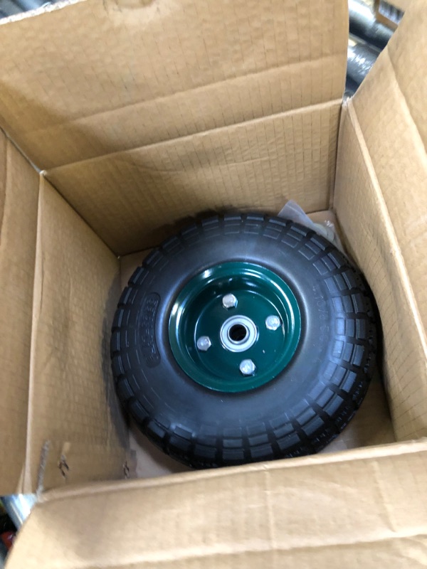 Photo 3 of 2 Pcs 10" Flat Free Tires Solid Pneumatic Tires Wheels, 4.10/3.50-4 Air Less Tires with 5/8 Center Bearings, for Wheelbarrow/Trolley Dolly/Garden Wagon Carts/Hand Truck/Wheel Barrel/Lawn Mower, 2 Pack 2 pcs 10'' 4.1/3.50-4