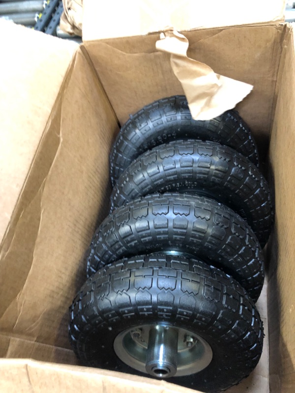 Photo 1 of (4 Pack) AR-PRO 10" Heavy-Duty Replacement Tire and Wheel - 4.10/3.50-4" with 10" Inner Tube, 5/8" Axle Bore Hole, 2.2" Offset Hub and Double Sealed Bearings for Hand Trucks and Gorilla Cart Silver