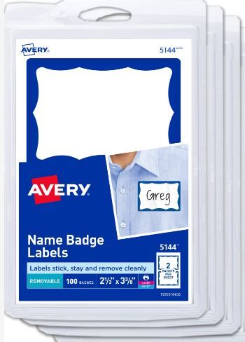 Photo 1 of Avery Name Tags, White with Blue Border, Packs of 100, 3 Packs, 300 Removable Name Badges Total (44144)