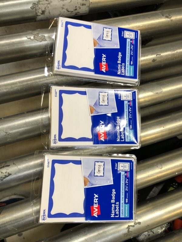 Photo 2 of Avery Name Tags, White with Blue Border, Packs of 100, 3 Packs, 300 Removable Name Badges Total (44144)