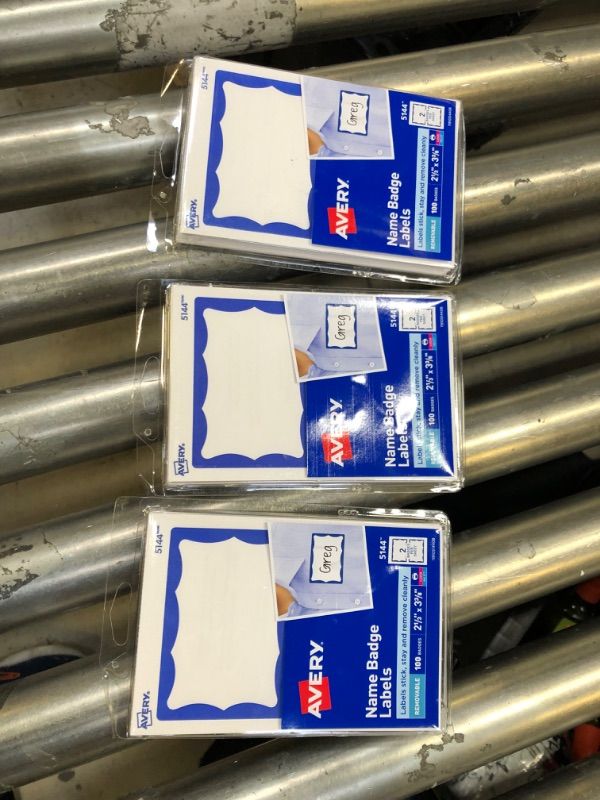 Photo 1 of Avery Name Tags, White with Blue Border, Packs of 100, 3 Packs, 300 Removable Name Badges Total (44144)