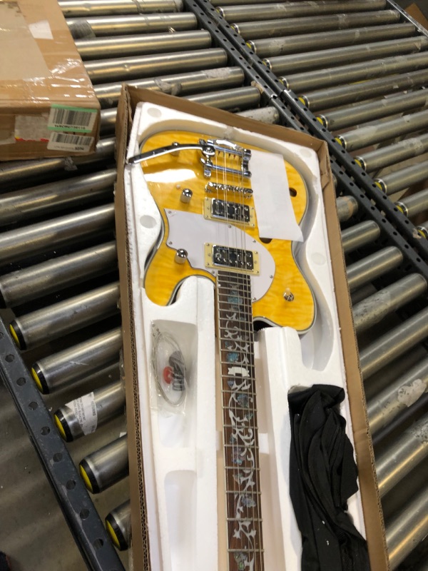 Photo 2 of ZUWEI Semi Hollow Electric Guitar Custom Shop 22 Frets, Maple Top Purplewood Fingerboard Canada Maple Neck Flower Inlay(yellow)