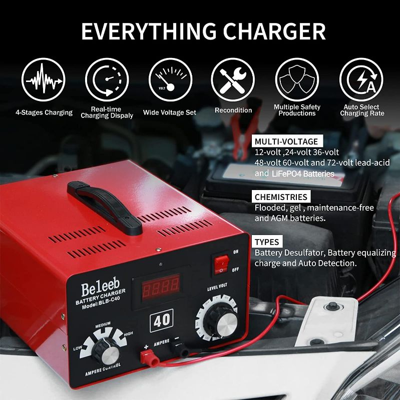 Photo 1 of BELEEB Adjustable Battery Charger 12V 24V 36V 48V 60V 72V, Pulses of High-Voltage Battery Desulfator Maintainer with Smart Chip for Lead-Acid LiFePO4 Batteries