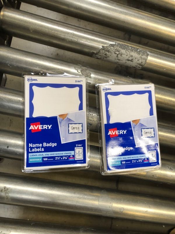 Photo 1 of Avery Name Tags, White with Blue Border, Packs of 100, 2 Packs, 200 Removable Name Badges 