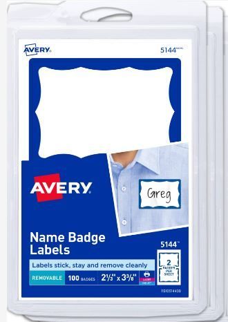 Photo 1 of Avery Name Tags, White with Blue Border, Packs of 100, 2 Packs, 200 Removable Name Badges 