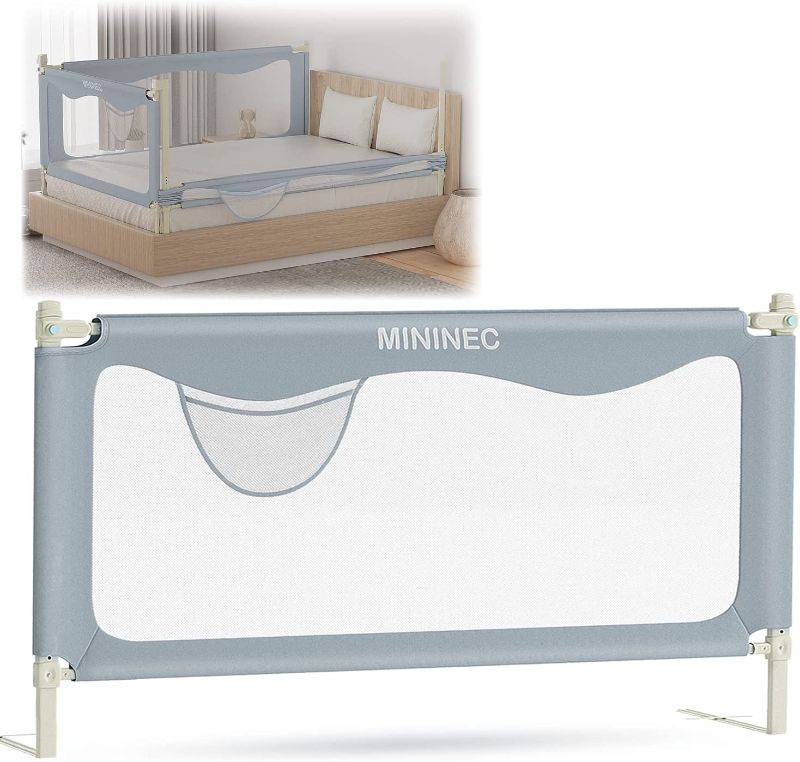 Photo 1 of MININEC Bed Rail for Toddlers Baby, Long Toddler Bedrail Guard for Kids Children, Strong Babies Bed Rail for Twin, Full Size, Queen & King Mattress with Reinforced Anchor Safety Grey 