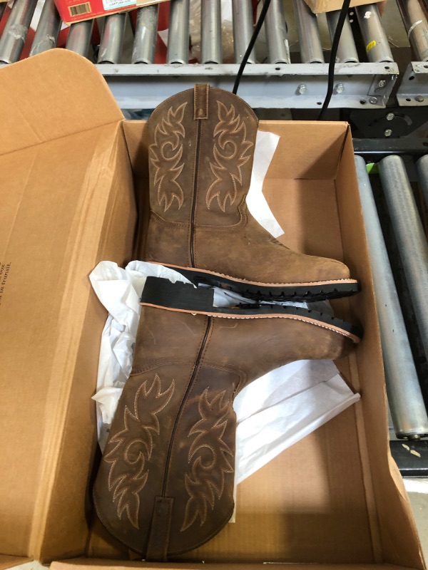Photo 2 of Ad Tec Men's Western Cowboy, Wide Calf Square Toe Safety Work Boot 9.5 Wide Brown
