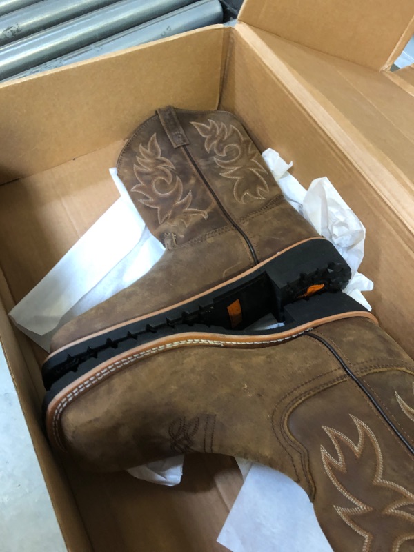 Photo 3 of Ad Tec Men's Western Cowboy, Wide Calf Square Toe Safety Work Boot 9.5 Wide Brown