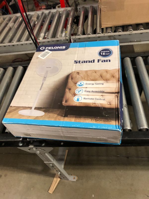 Photo 1 of PELONIS Pedestal Fan,16'' Pedestal Remote Control Oscillating Stand Up Fan 7-Hour Timer, 3-Speed, and Adjustable Height, Height Electric Cooling Fans for Home Office Bedroom Use White AC Motor-16 inch Pedestal fan