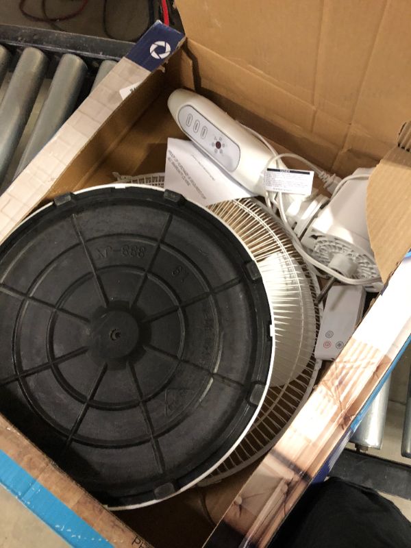 Photo 1 of PELONIS Pedestal Fan,16'' Pedestal Remote Control Oscillating Stand Up Fan 7-Hour Timer, 3-Speed, and Adjustable Height, Height Electric Cooling Fans for Home Office Bedroom Use White AC Motor-16 inch Pedestal fan