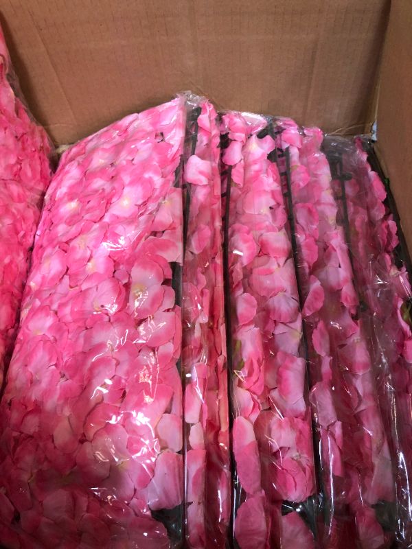 Photo 2 of Flower Wall Panels Backdrop Décor: Blosmon Pink Artificial Floral Backdrop for Wedding Party Baby Bridal Shower, 12 Pcs Hanging 3D Fake Hydrangea Wall Decoration, Silk Faux Hydrangea Flower Backdrop Pink 12