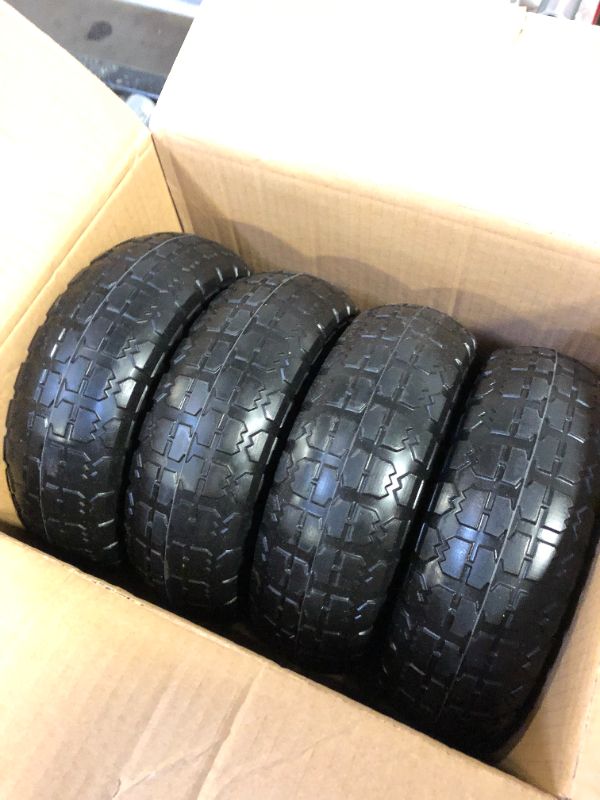Photo 3 of 4.10/3.50-4 tire and Wheel,10" Flat Free Solid Tire Wheel with 5/8" Bearings,2.1" Offset Hub,for Gorilla Cart,Garden Carts,Dolly,Trolley,Dump Cart,Hand Truck/Wheelbarrow/Garden Wagon (4-Pack)