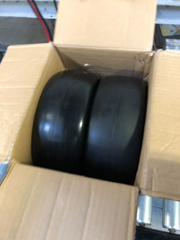 Photo 2 of 2 PCS 11x4.00-5" Flat Free Lawn Mower Tire on Wheel, 3/4" or 5/8" Bushing, 3.4"-4"-4.5 -5" Centered Hub, Universal Fit Smooth Tread Tire for Zero Turn Lawn Mowers, with Universal Adapter Kit