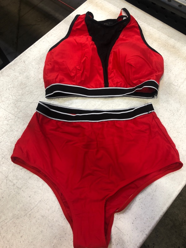 Photo 1 of 2 PIECE SIZE LARGE RED AND BLACK BATHING SUIT 