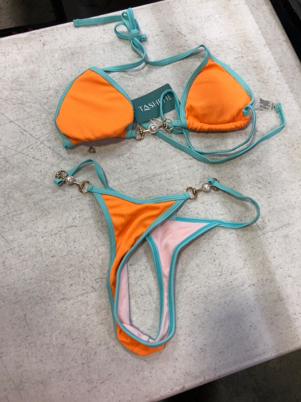 Photo 2 of  Women's Triangle Thong Bikini Set Sexy Brazillian Two Piece Swimsuit Cute Bathing Suit SIZE MEDIUM 