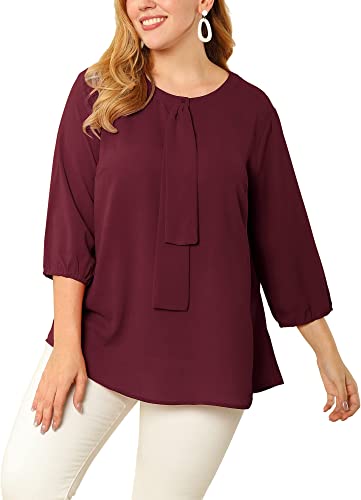 Photo 1 of Agnes Orinda Plus Size Top for Women Work Office Tie Front Ruffle Chiffon Blouses 2023 4X