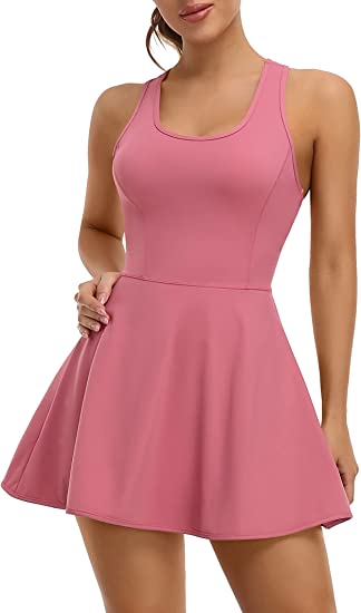 Photo 1 of ATTRACO Tennis Golf Dress for Women with Shorts and Built-in Bra Sleeveless Athletic Workout Dress with Pockets S