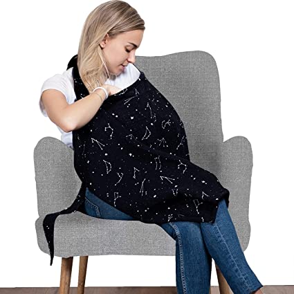 Photo 1 of Cotton Nursing Cover - Large Breastfeeding Cover with Built-in Burp Cloth & Pocket - Soft, Breathable, Chemical-Free, 360° Coverage, Black Nursing Cover for Breastfeeding by San Francisco Baby
