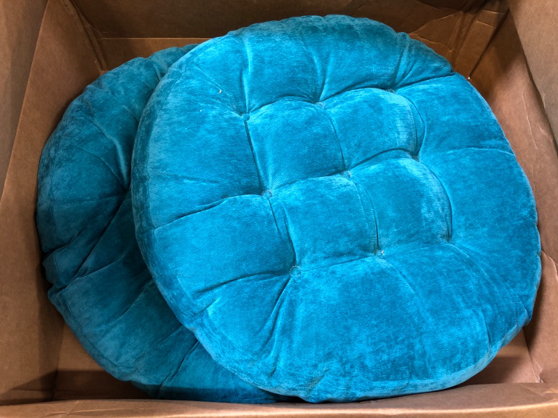 Photo 2 of 4 Pcs Round Floor Pillows Cushions 22 x 22 Inch Meditation Floor Pillow Large Floor Pillow for Kids and Adults Meditation Cushion Large Pillows for Floor Seating Yoga Living Room Office (Aquamarine)  *** ONLY TWO PILLOWS INCLUDED ***