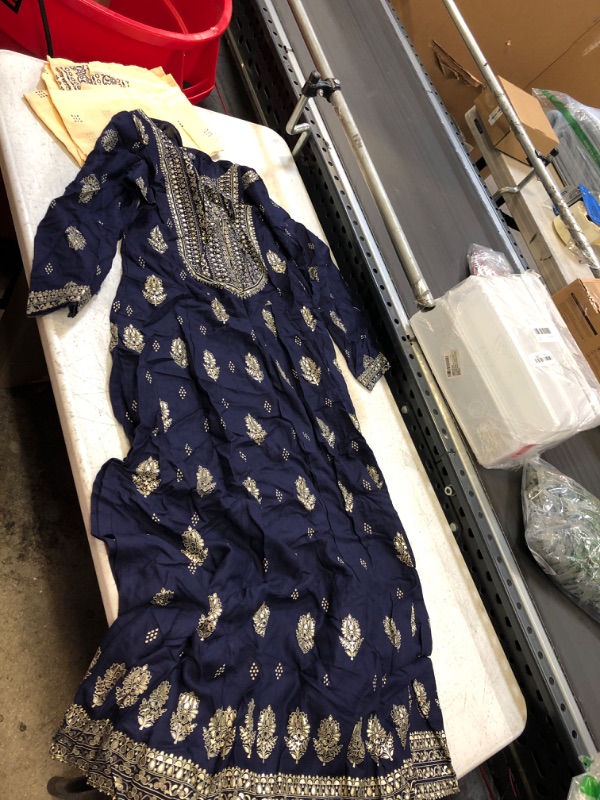 Photo 1 of DREAMANGEL FASHION Womens Rayon Boat Neck Gold Printed Solid Dress Anarkali Kurta With Dupatta SAMLL