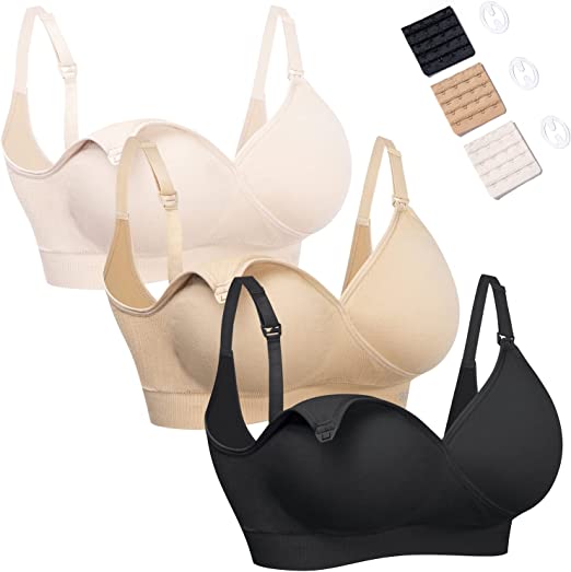 Photo 1 of  3 Pack Nursing Bras for Breastfeeding, Wireless V Neck Maternity Women Pregnancy Sleep Bralette with Extra Extenders
