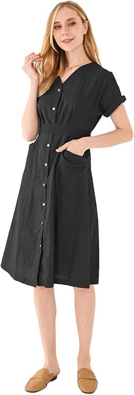 Photo 1 of Amazhiyu Women's Linen Button Down Dresses Casual Summer Short Sleeves Dresses with Removable Belt XXL