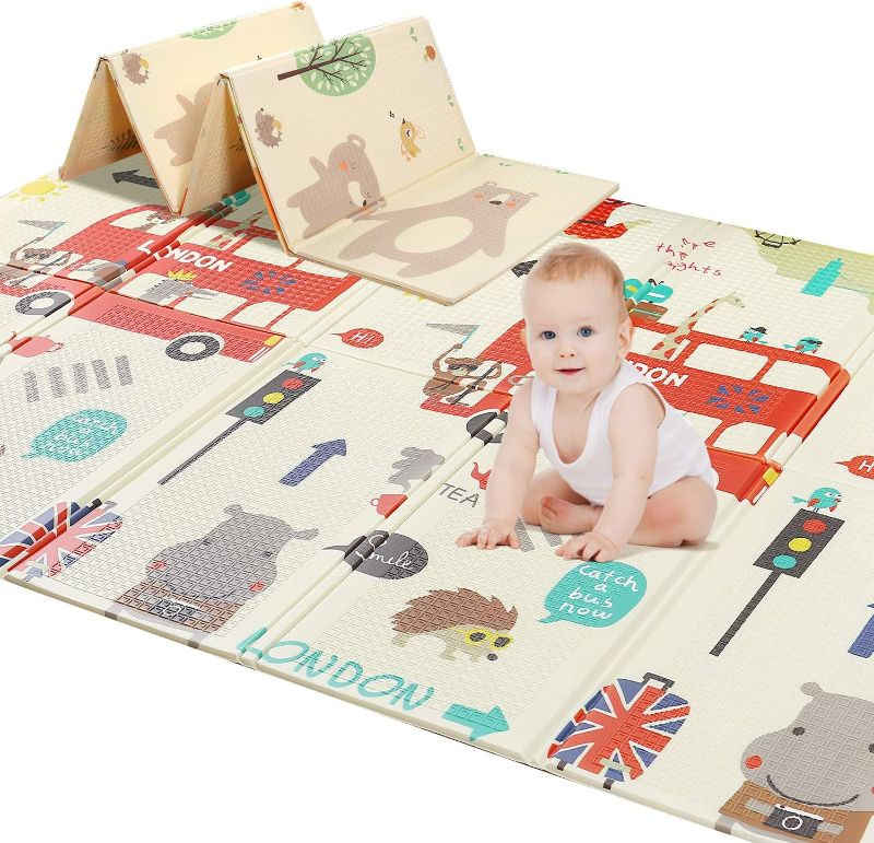 Photo 1 of 78" X 70" Baby Play Mat Floor Mat Foam Playmat, Non-Toxic Foldable Waterproof Crawling Mat for Toddlers and Infants  *** ITEM HAS MARKS AND DEBRIS FROM PRIOR USE ***
