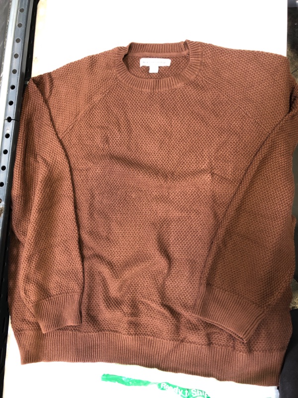 Photo 2 of Amazon Essentials Men's Oversized-Fit Textured Cotton Crewneck Sweater Deep Brown -- Size 2XL