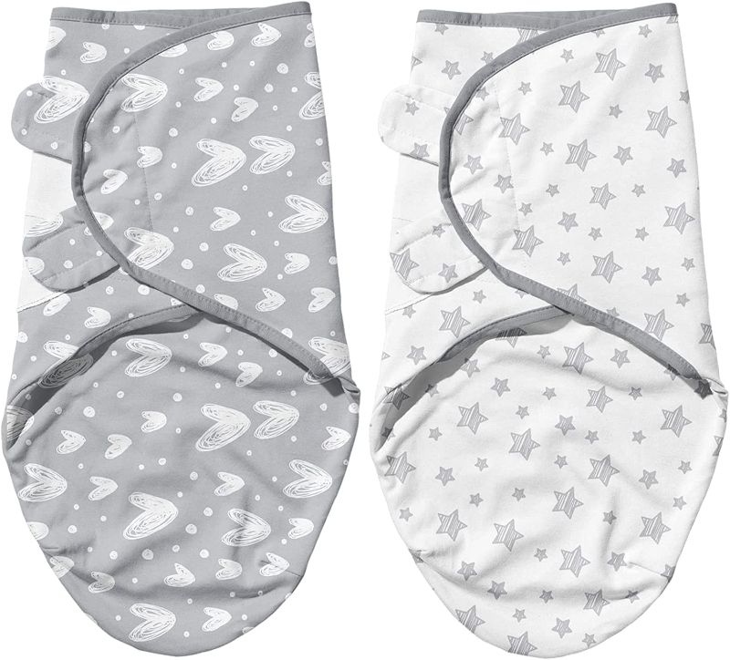 Photo 1 of Biloban Baby Swaddle for Boy Girls, Baby Swaddles 3-6 Months, Adjustable Swaddle Blanket Cotton, Newborn Swaddle, Lovely Grey Print, 2 Pack 0-3M