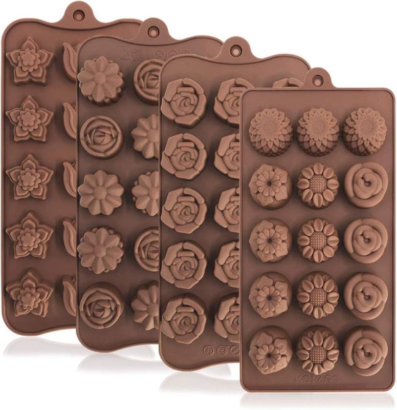 Photo 1 of 4 Pack Flower Shape Silicone Molds Chocolate Candy Mold, DanziX Silicone Mold for Wedding,Festival, Parties, DIY Enthusiasts-15 Cavity