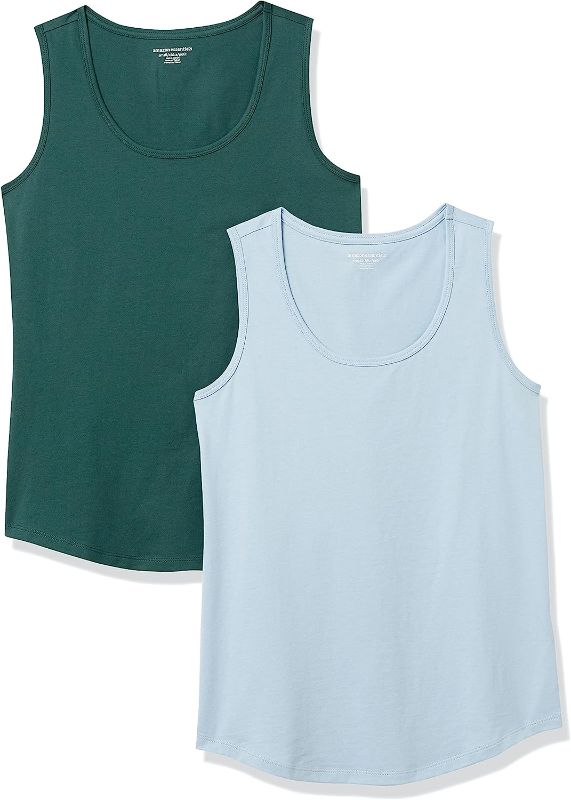 Photo 1 of Amazon Essentials Women's Classic-Fit 100% Cotton Sleeveless Tank Top, Pack of 2