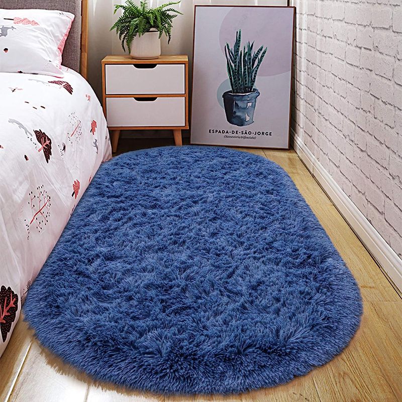 Photo 1 of  Oval Fluffy Ultra Soft Area Rugs for Bedroom Plush Shaggy Carpet --5 FEET IN LENGTH 32 INCHES WIDTH 