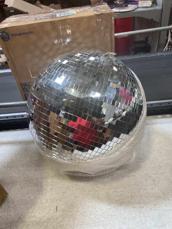 Photo 2 of 16 Inch Large Disco Ball Decorations, 70's 80's 90's Silver Rotating Glass Mirror Ball with Hanging Ring, for Bar DJ Club Stage Lighting Holiday Christmas Party Birthday Wedding Home Business Events…
